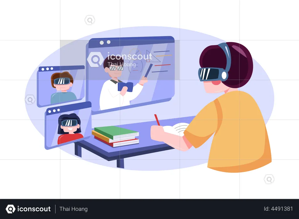 Boy studying using VR  Illustration