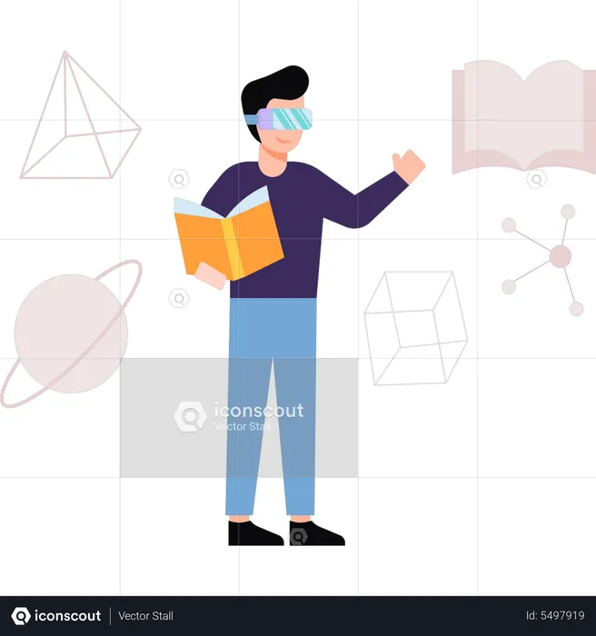 Boy studying VR technology  Illustration