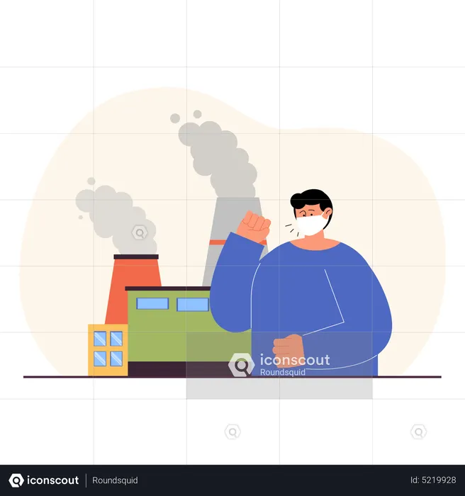 Boy suffer from harmful gases released from industries  Illustration