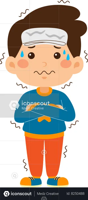 Boy suffering from fever  Illustration