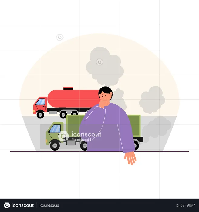 Boy suffering from gas released from vehicles  Illustration