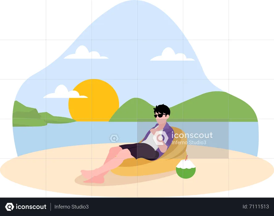 Boy sunbathing  Illustration