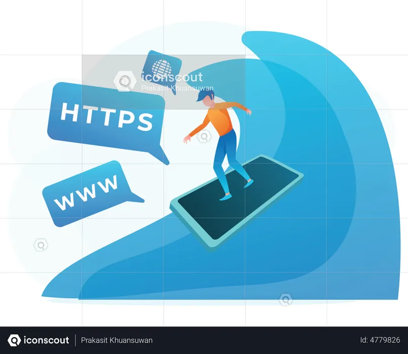 Boy surfing on internet  Illustration