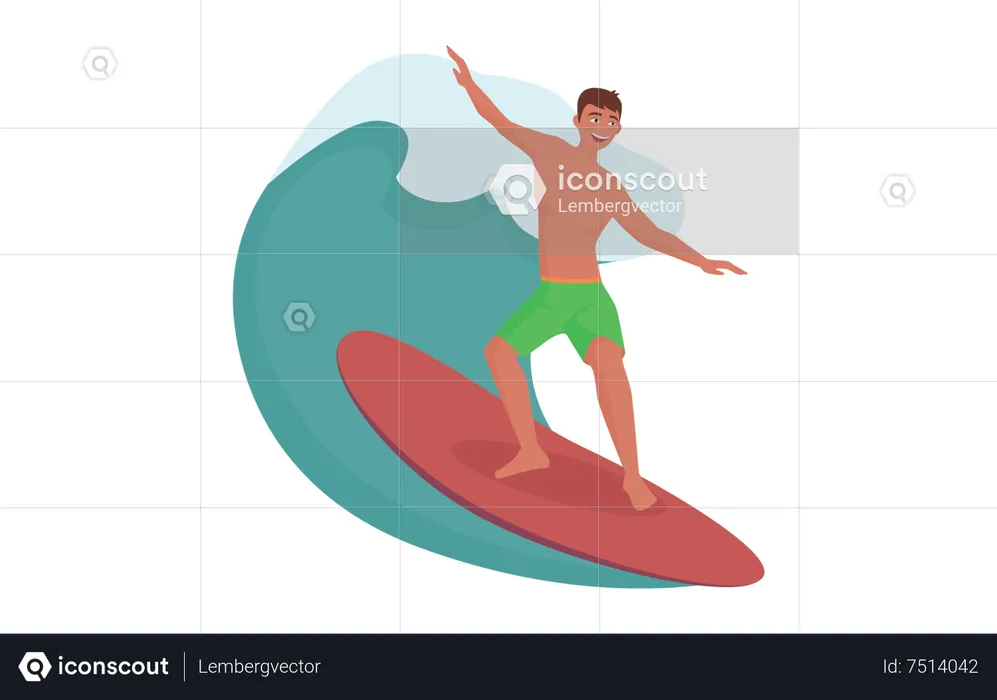 Boy surfing on wave  Illustration