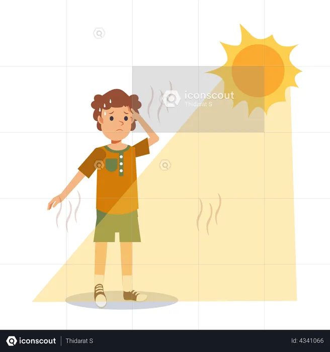 Boy sweating under burning sun  Illustration