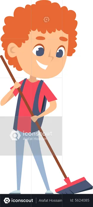 Boy sweeping floor  Illustration