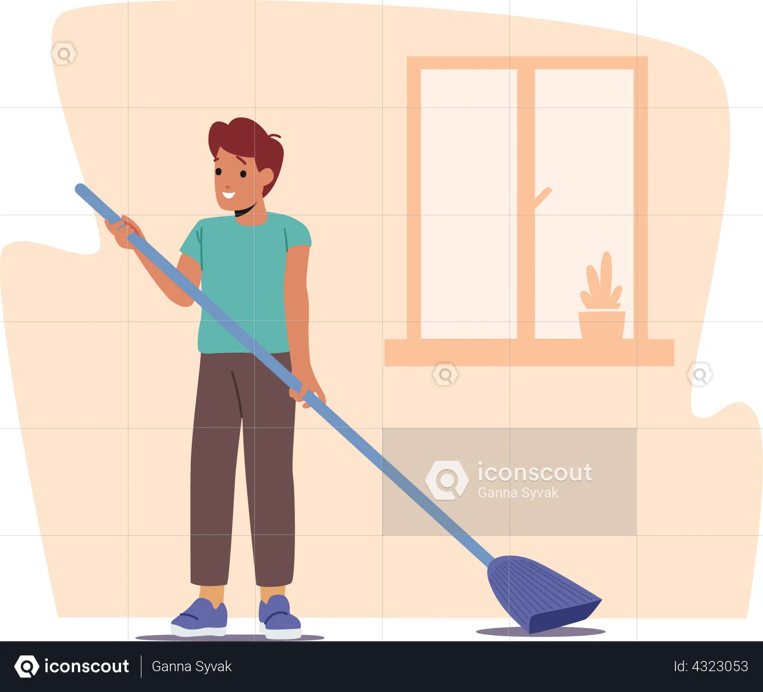 Best Boy Sweeping Floor With Broom Illustration Download In Png