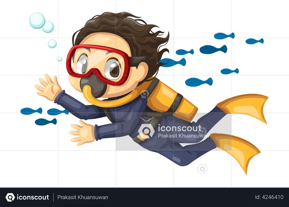 Boy swimming underwater  Illustration