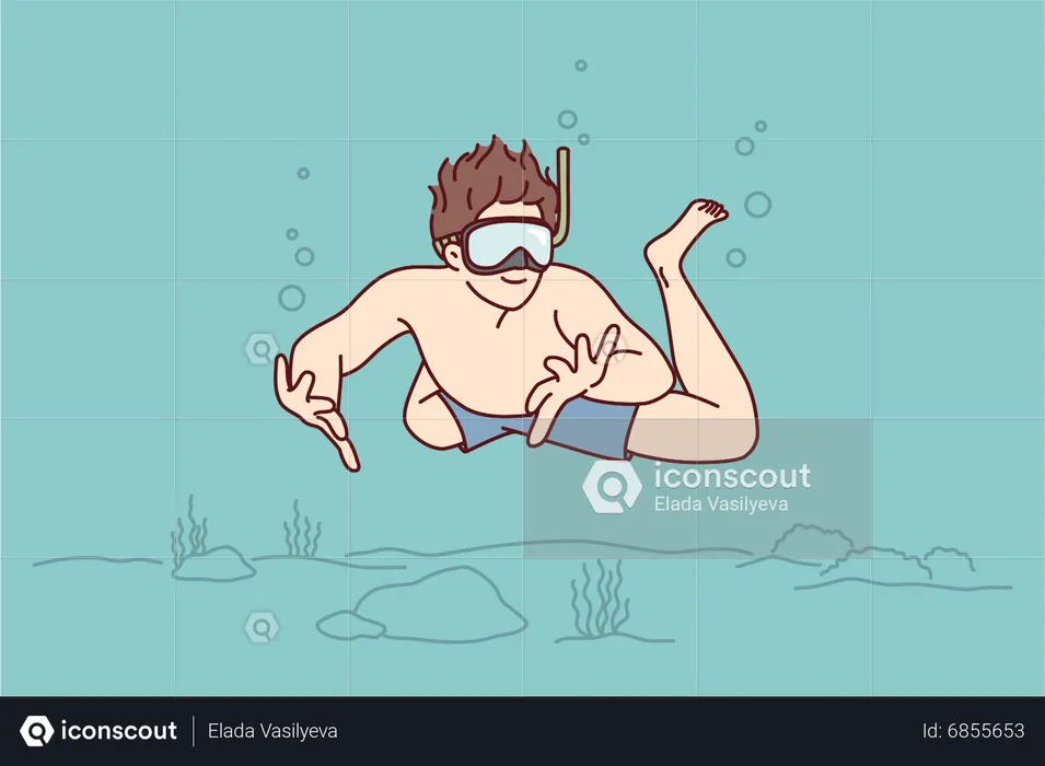 Boy swimming underwater  Illustration