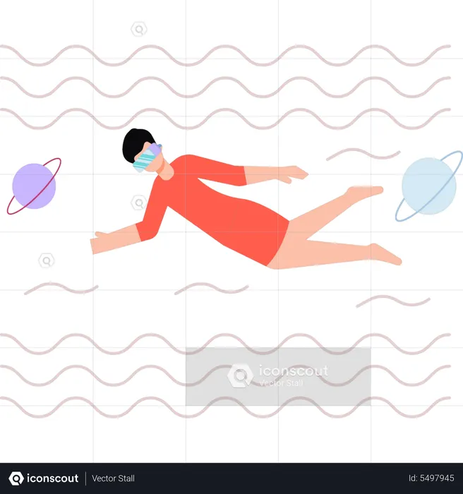 Boy swims wearing VR glasses  Illustration