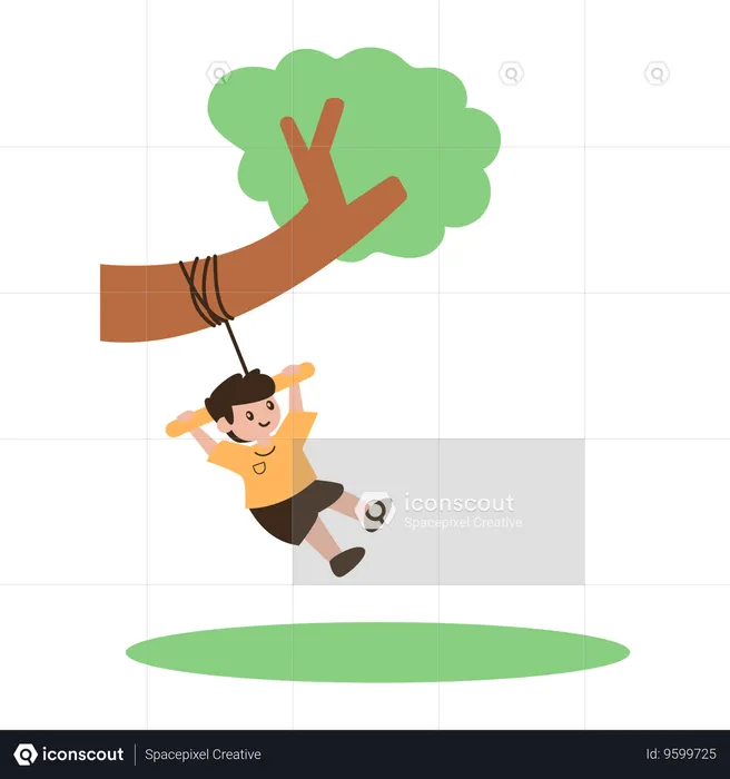 Boy swinging on tree  Illustration