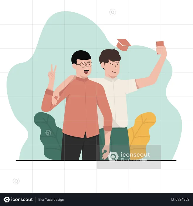 Boy take selfie with teacher on teachers day  Illustration