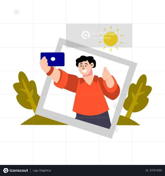 Boy takes a selfie during holidays  Illustration