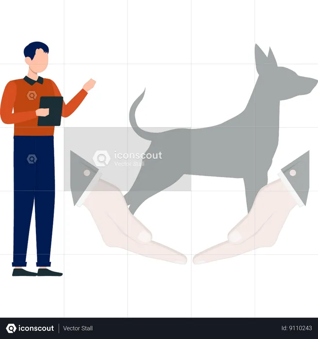 Boy takes care of pet dog  Illustration