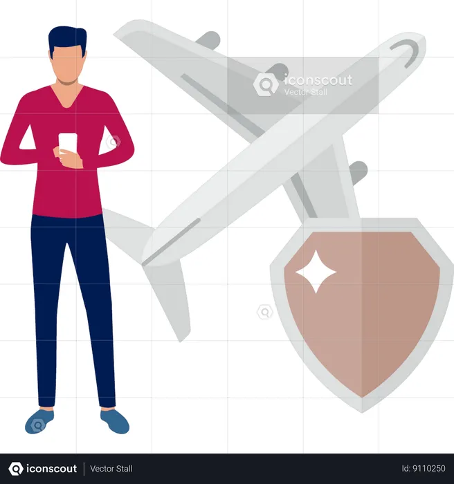 Boy takes travel insurance  Illustration