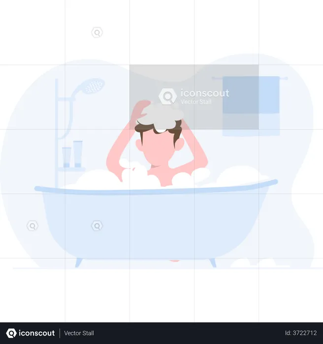 Boy taking bath in the bathtub  Illustration