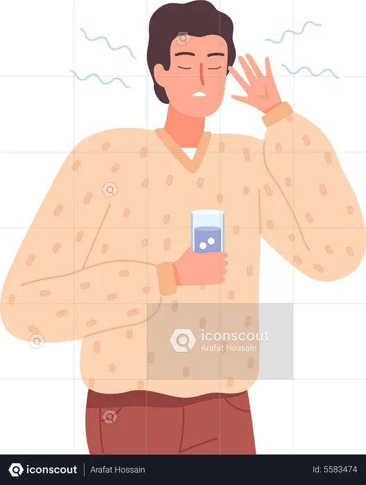Boy taking cold medicine  Illustration