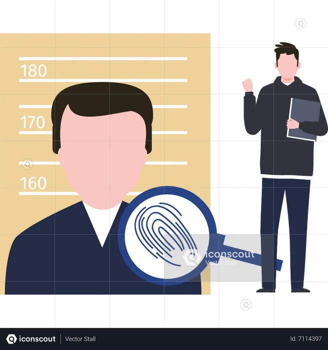 Boy taking criminal fingerprints  Illustration