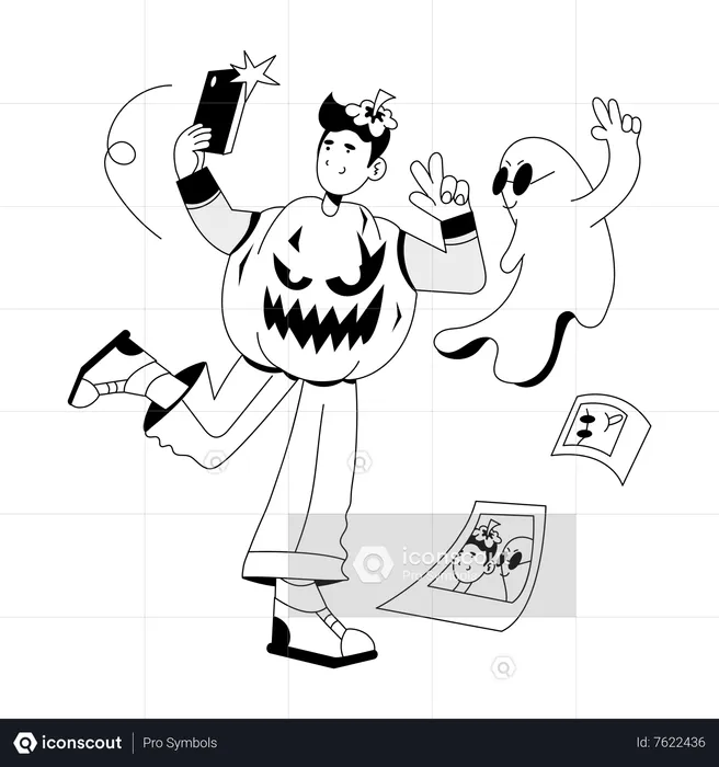 Boy taking Ghost Selfie  Illustration