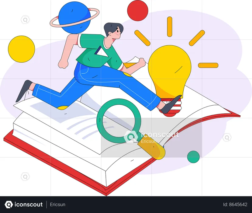 Boy taking knowledge by reading books  Illustration