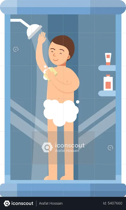 Best Boy taking shower Illustration download in PNG & Vector format