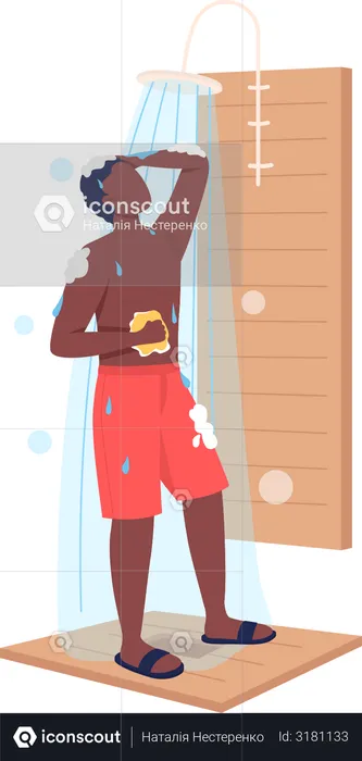 Boy taking shower  Illustration