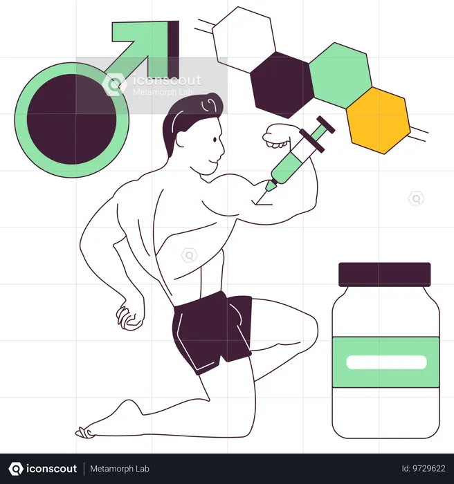 Boy taking steroids for bodybuilding  Illustration