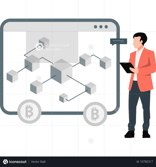 Boy talking about bitcoin networking  Illustration