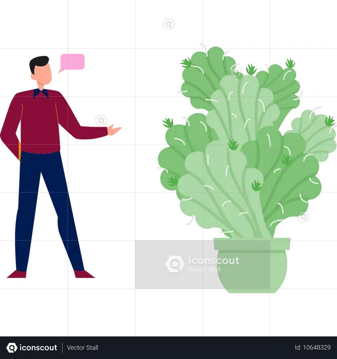 Boy talking about cabbage plant  Illustration