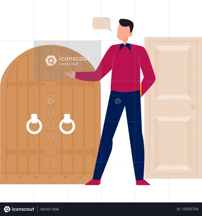 Boy talking about door locker  Illustration