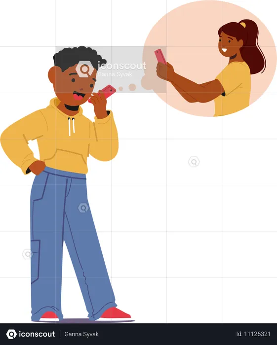 Boy Talking On Phone With Friend  Illustration