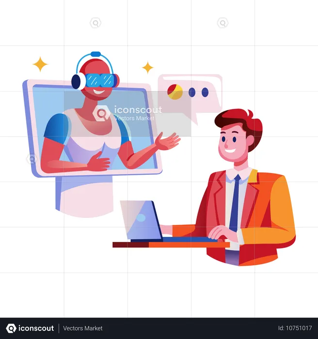 Boy talking to ai assistant  Illustration