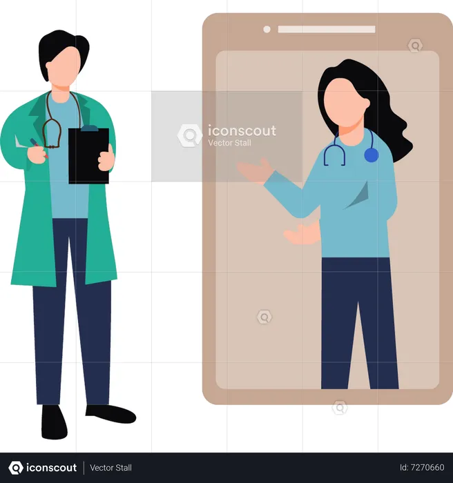 Boy talking to doctor on mobile  Illustration