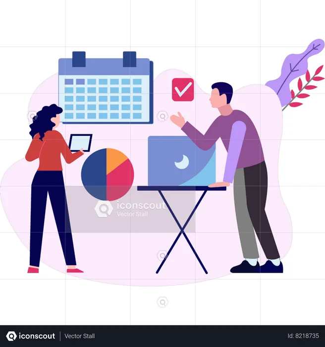 Boy talking to  girl about business analysis  Illustration