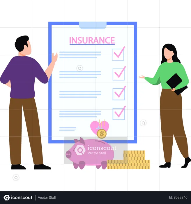 Boy talking to girl about insurance  Illustration