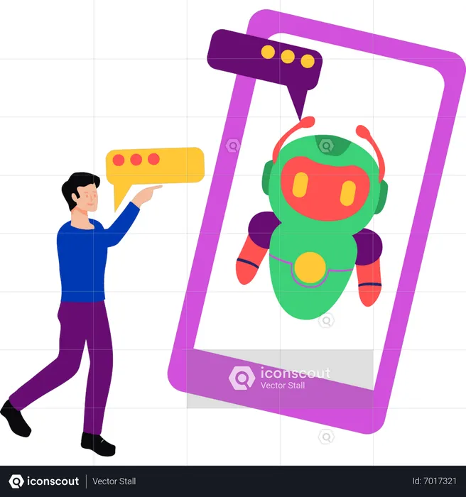 Boy talking to robot on mobile  Illustration