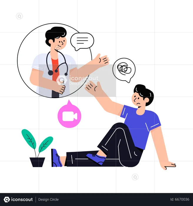 Boy talking to virtual therapist doctor  Illustration