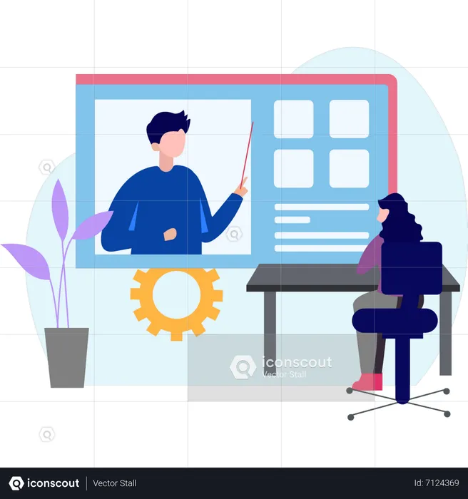 Boy teaching girl online  Illustration