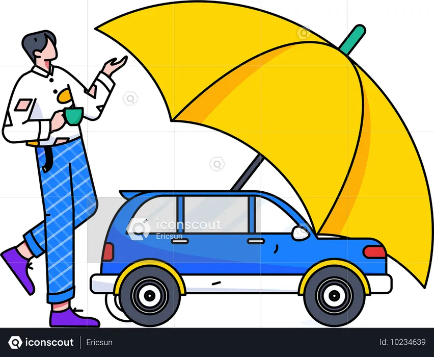 Boy telling about car insurance  Illustration