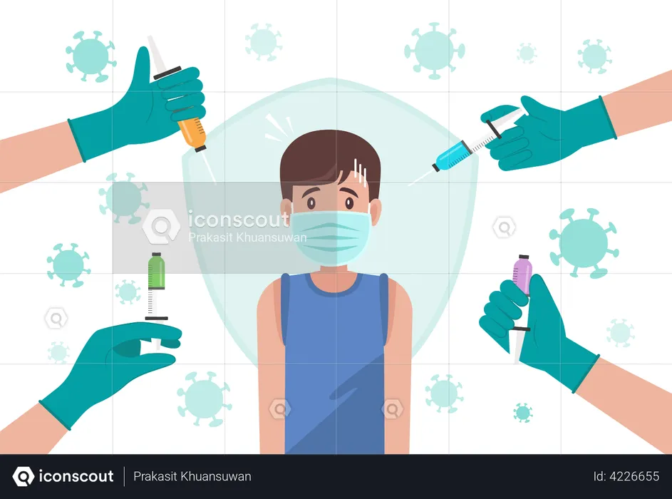 Boy tense by covid vaccine  Illustration