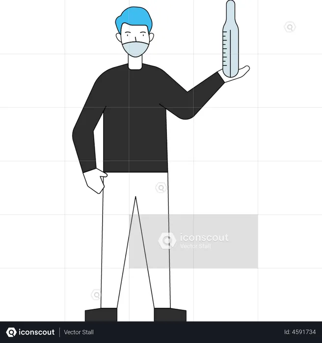 Boy testing fever using thermometer  Illustration