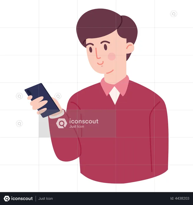 Boy texting on smartphone  Illustration