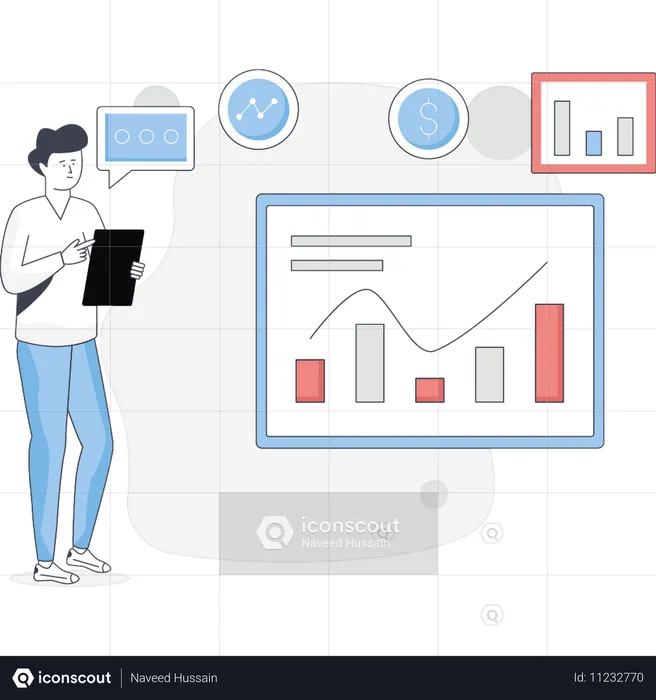 Boy thinking about analytic graph  Illustration