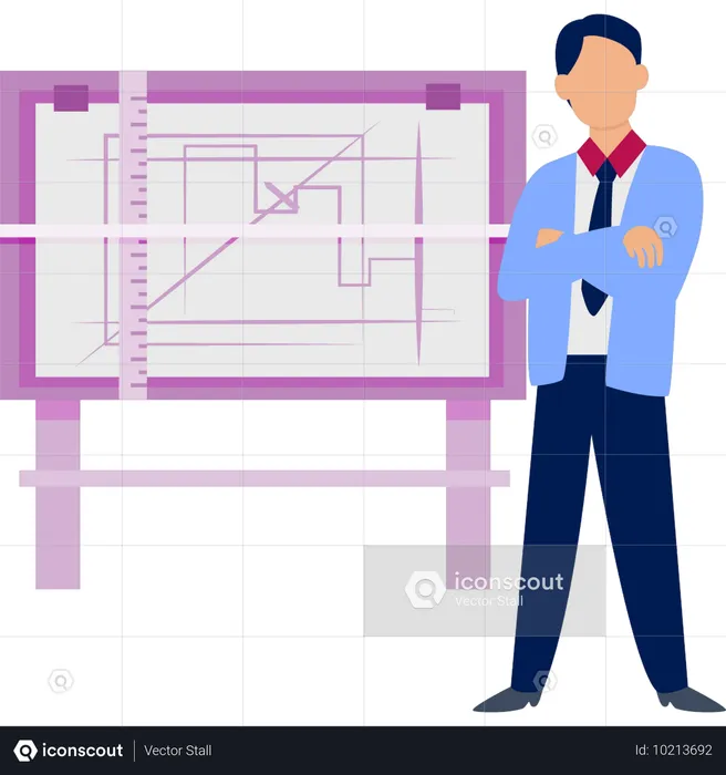 Boy thinking about architect plan  Illustration