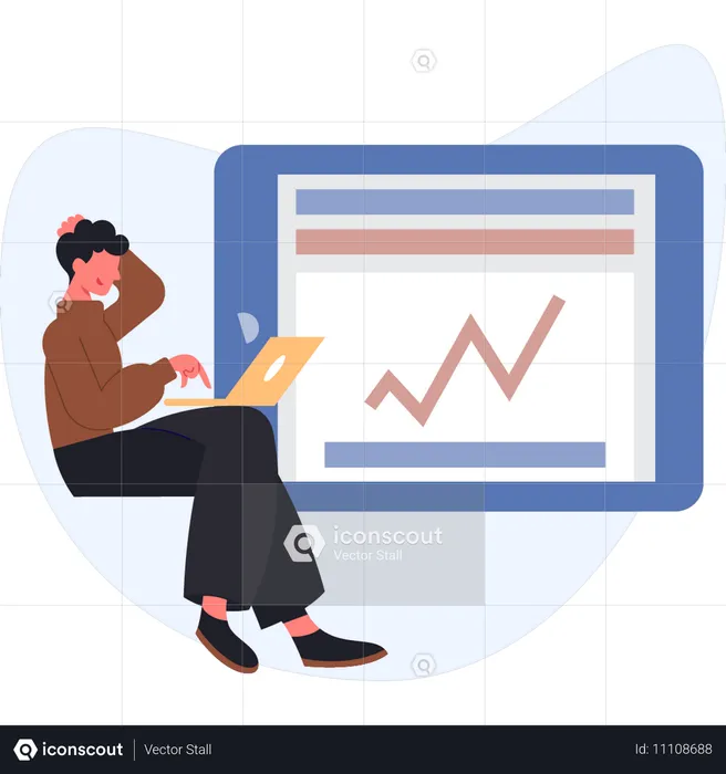 Boy thinking about business graph  Illustration