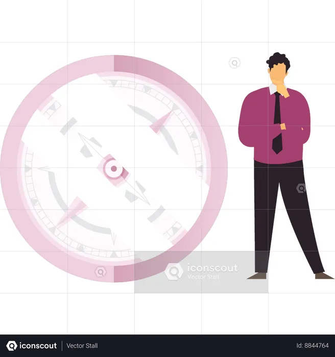 Boy thinking about directions from a compass  Illustration