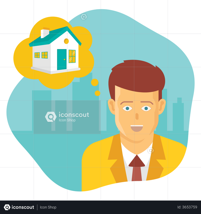 Boy thinking about purchasing house Illustration