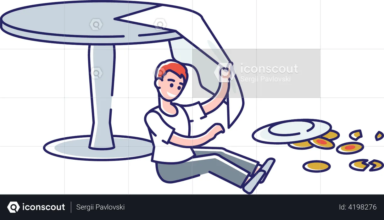 Boy throw away food plate  Illustration