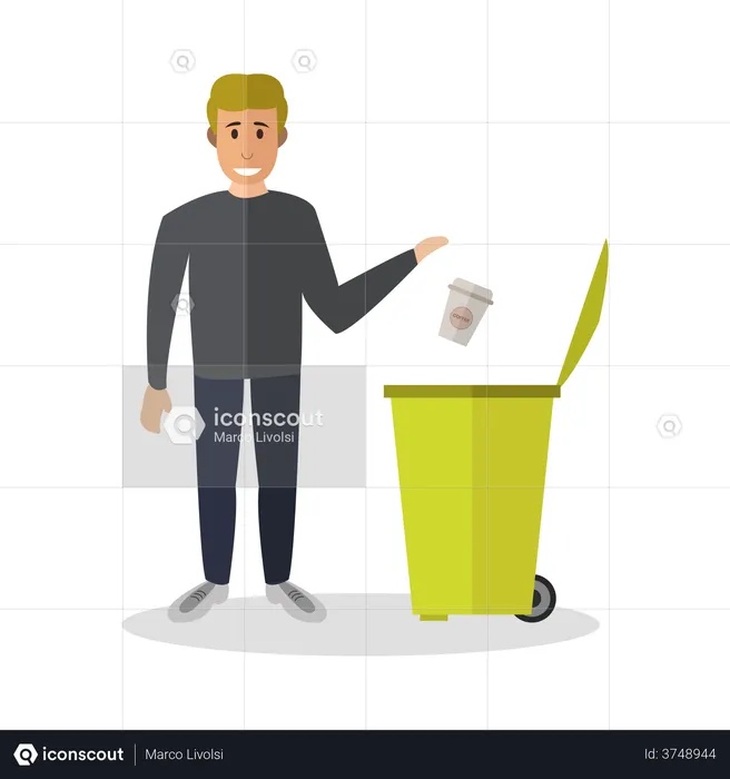Boy throwing garbage  Illustration