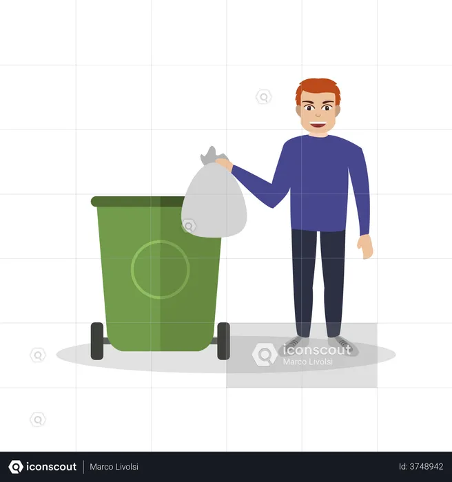 Boy throwing garbage  Illustration